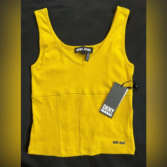 NWT DKNY JEANS v neck yellow Tank Top Blouse Size S - Picture 3 of 6